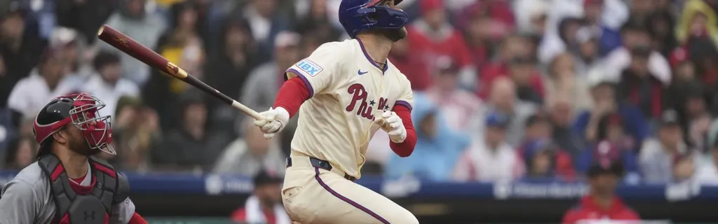 Schwarber’s 47-game streak snapped, but clutch Harper powers Phils to G1 win